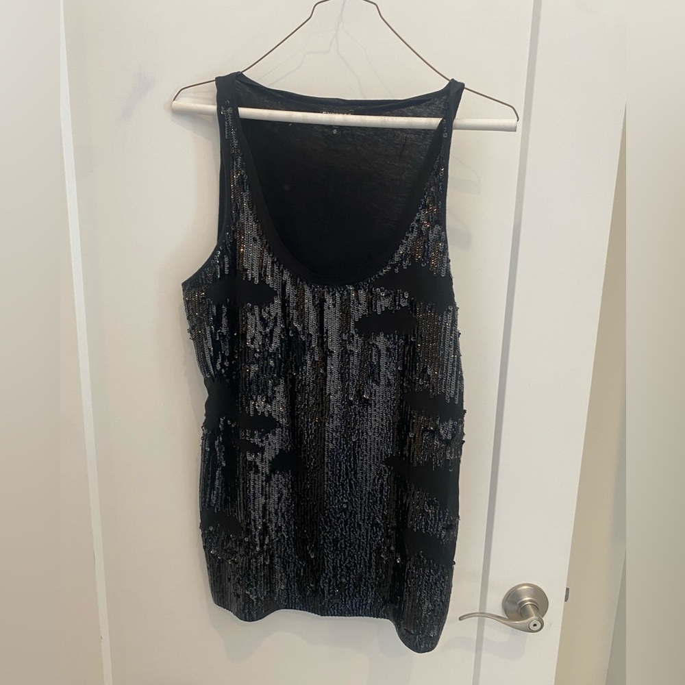 Express Black Sequin Tank Top